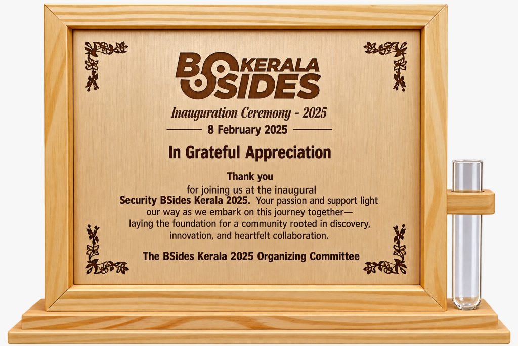 Security BSides Kerala 2025 inauguration memento — In Grateful Appreciation