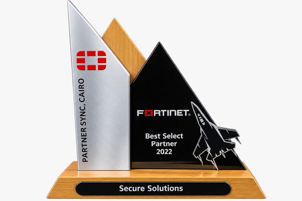 Fortinet Best Select Partner 2022 trophy, presented at Partner Sync, Cairo