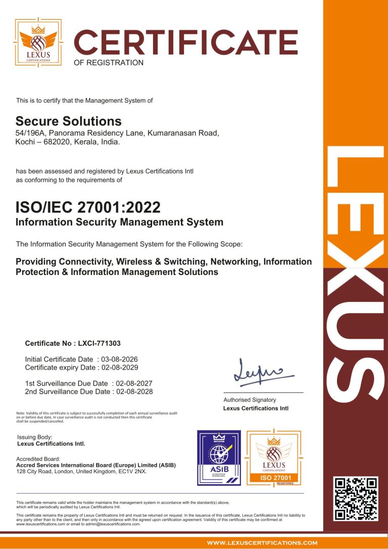 ISO/IEC 27001:2022 Information Security Management System certificate, Lexus Certifications Intl